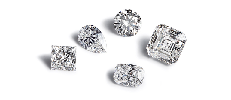Diamanten in verschiedenen Schliffformen: Princess, Marquise, Brillant, Kissen, Radiant